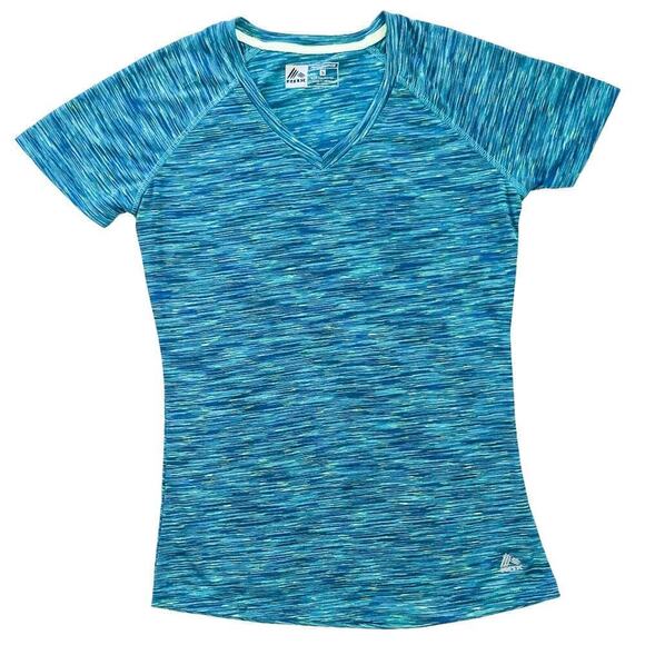 Reebok RBK Blue & Green Marled Performance Short Sleeve Athletic Top Womens S - Picture 1 of 8